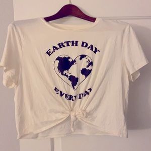 Cream Printed Earth Day Cropped Tie